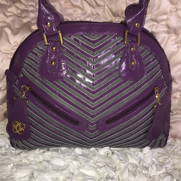 Purple and Gray Leather Dome Bag by Sharif - Picture 4 of 7